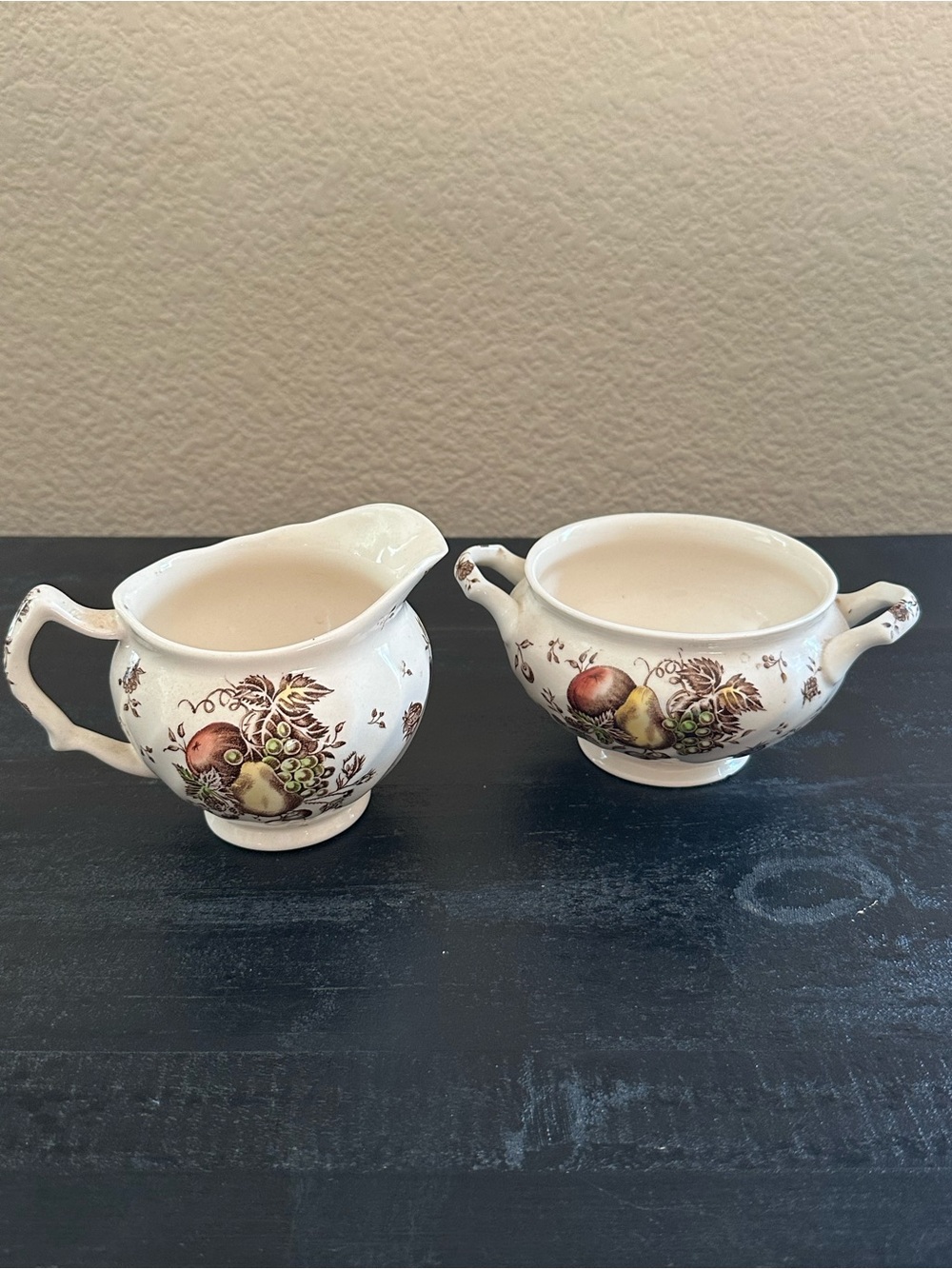 Johnson Brothers White Porcelain Creamer and Sugar in Autumn delight pattern